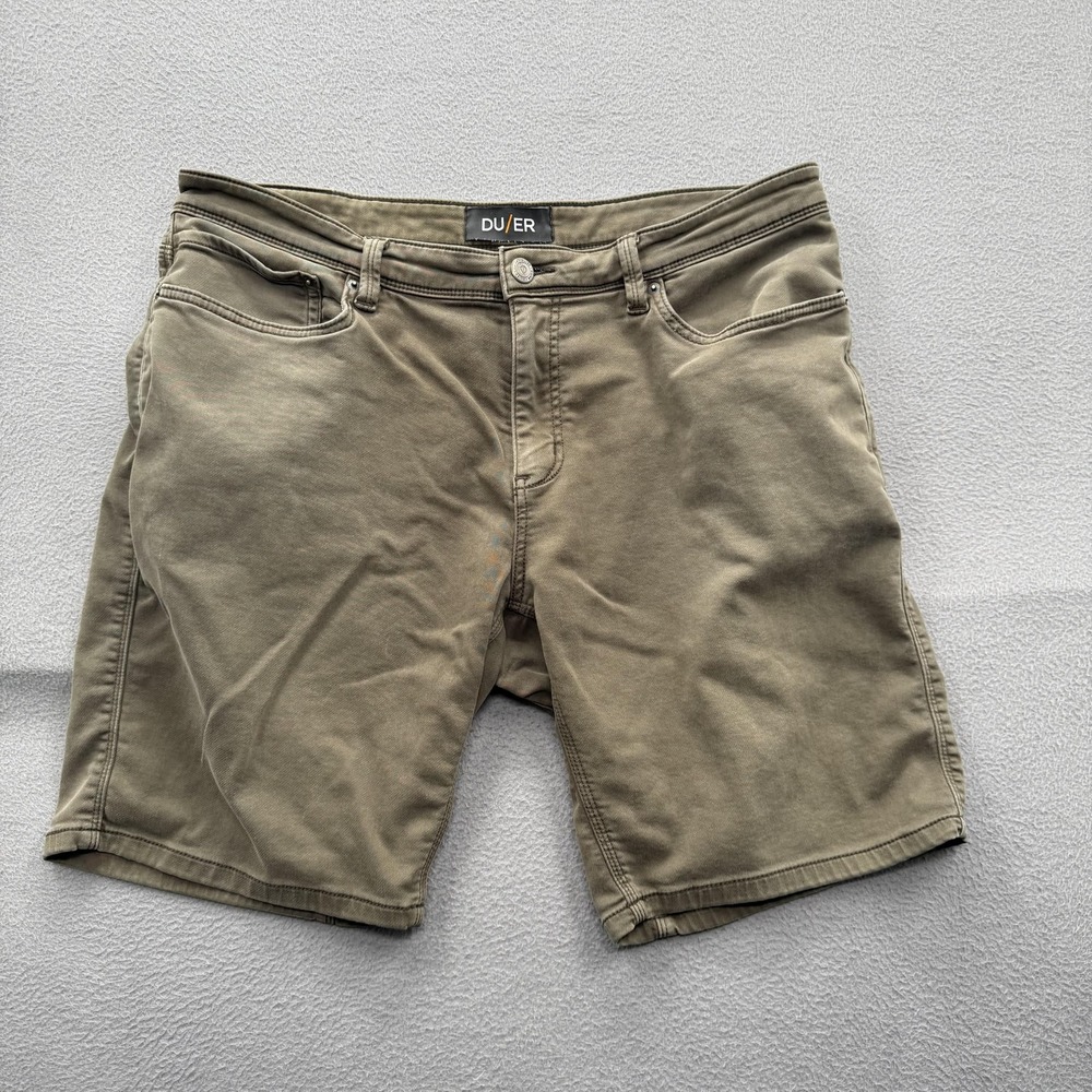 DU/ER Shorts Men 38 Green Chino Stretch 10 Inseam Moisture Wicking Casual Summer